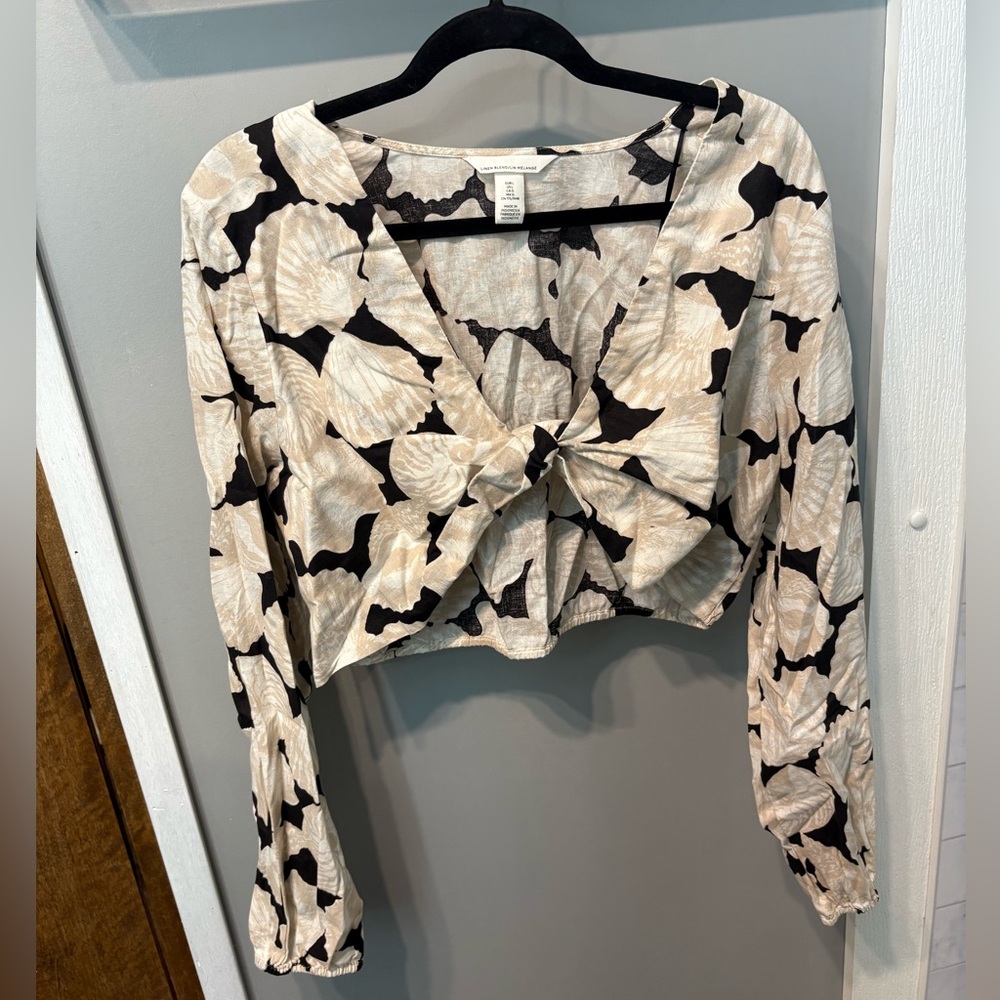 H&M linen blend cropped blouse